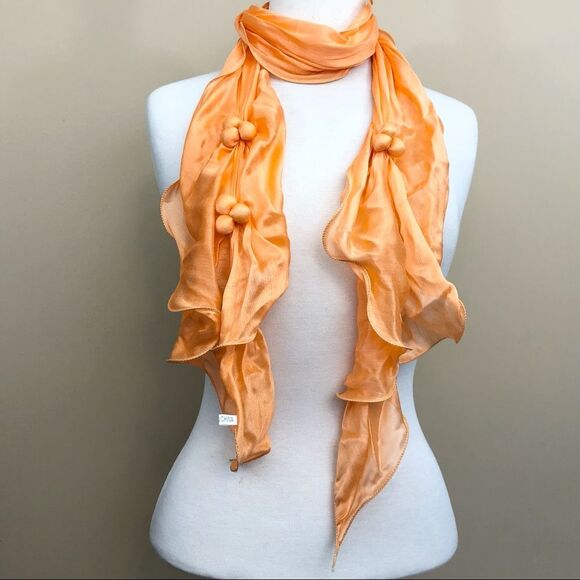 Orange Lightweight Ruffle Long Scarf - Picture 1 of 3